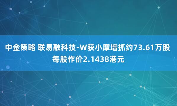 中金策略 联易融科技-W获小摩增抓约73.61万股 每股作价2.1438港元