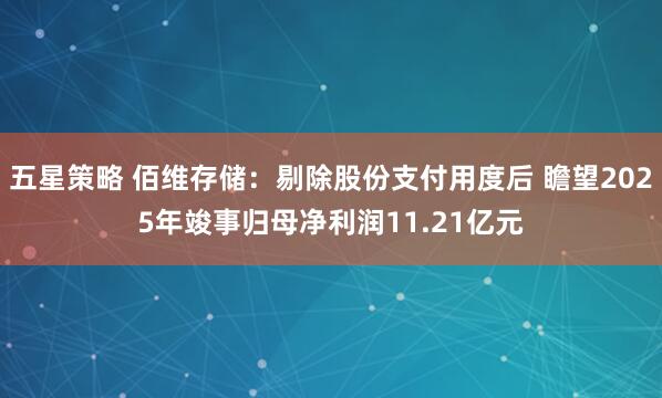 五星策略 佰维存储：剔除股份支付用度后 瞻望2025年竣事归母净利润11.21亿元